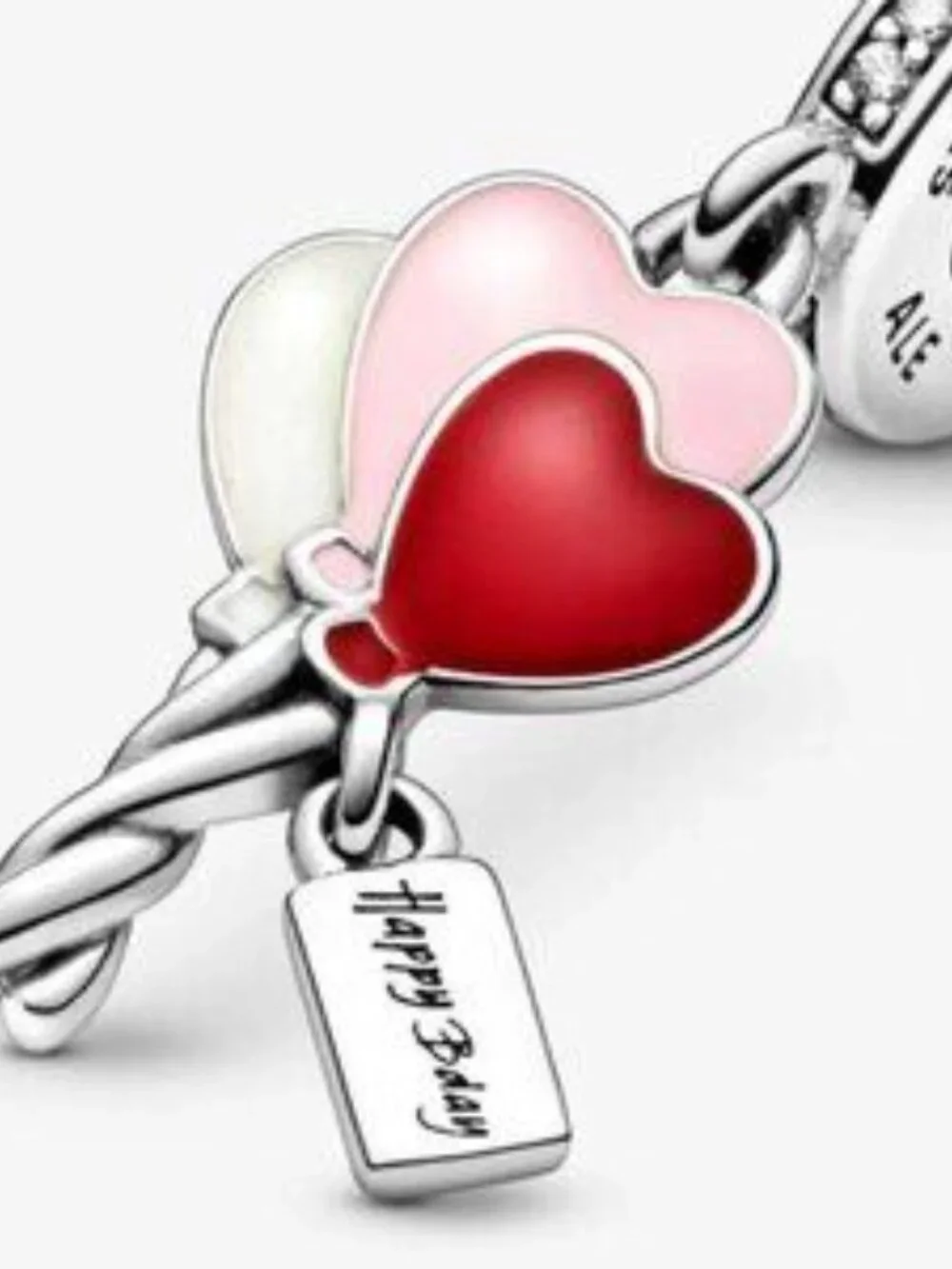 Pandora Silver Heart Balloon Dangle Charm with Red, Pink, Pearl White